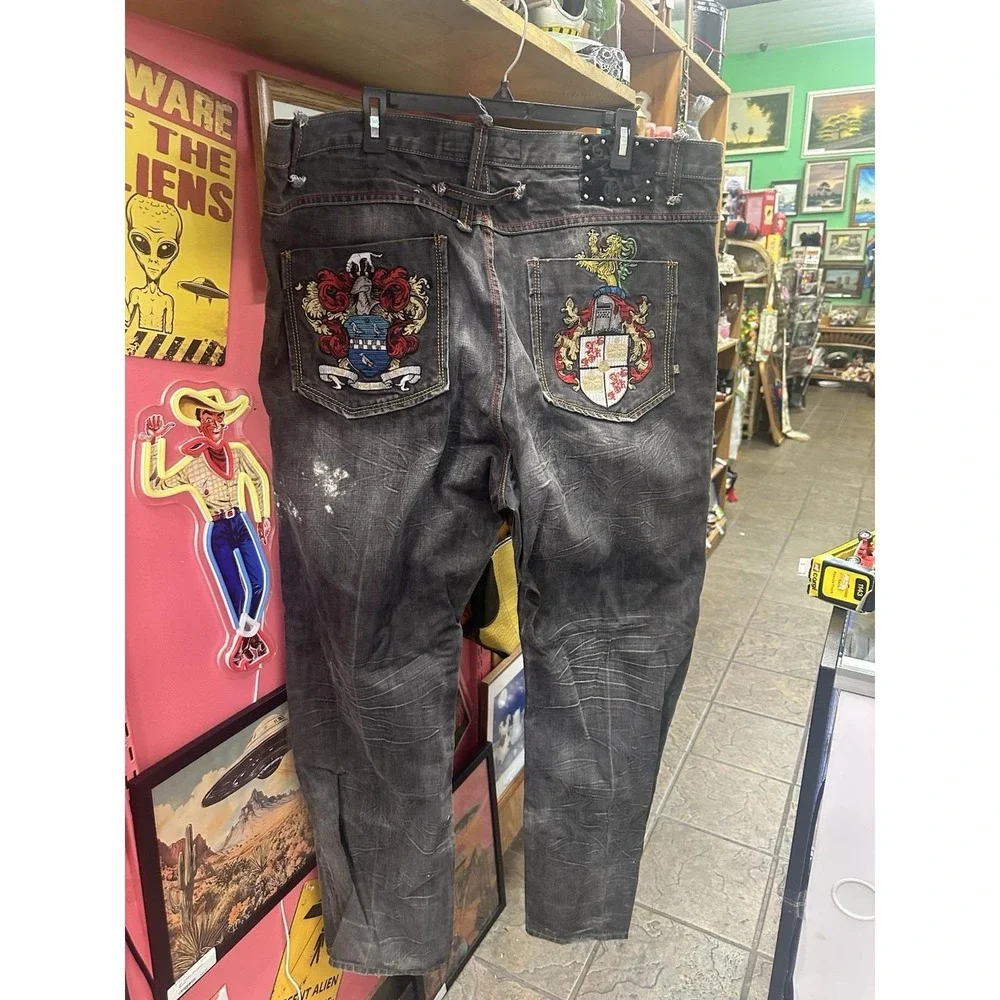 Vintage Y2K Deadstock Akademiks Baggy Embroidered Crest Jeans Hip Hop Style 42